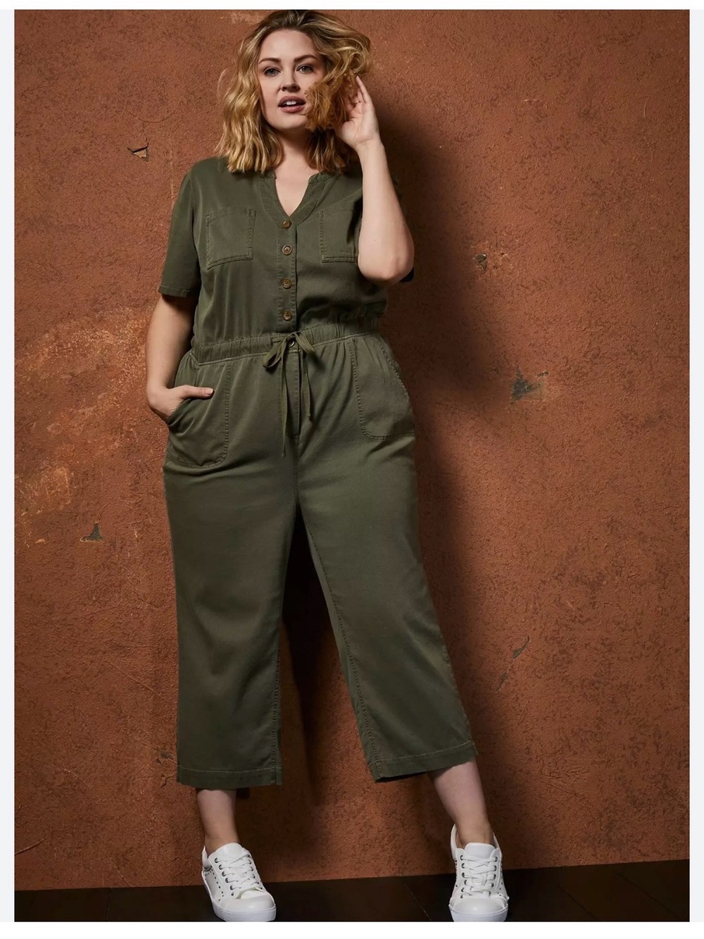 torrid Olive Utility Jumpsuit with Button Front